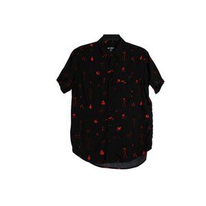 Hot Topic Black Short Sleeve Button Down Halloween Symbols Shirt Mens Medium